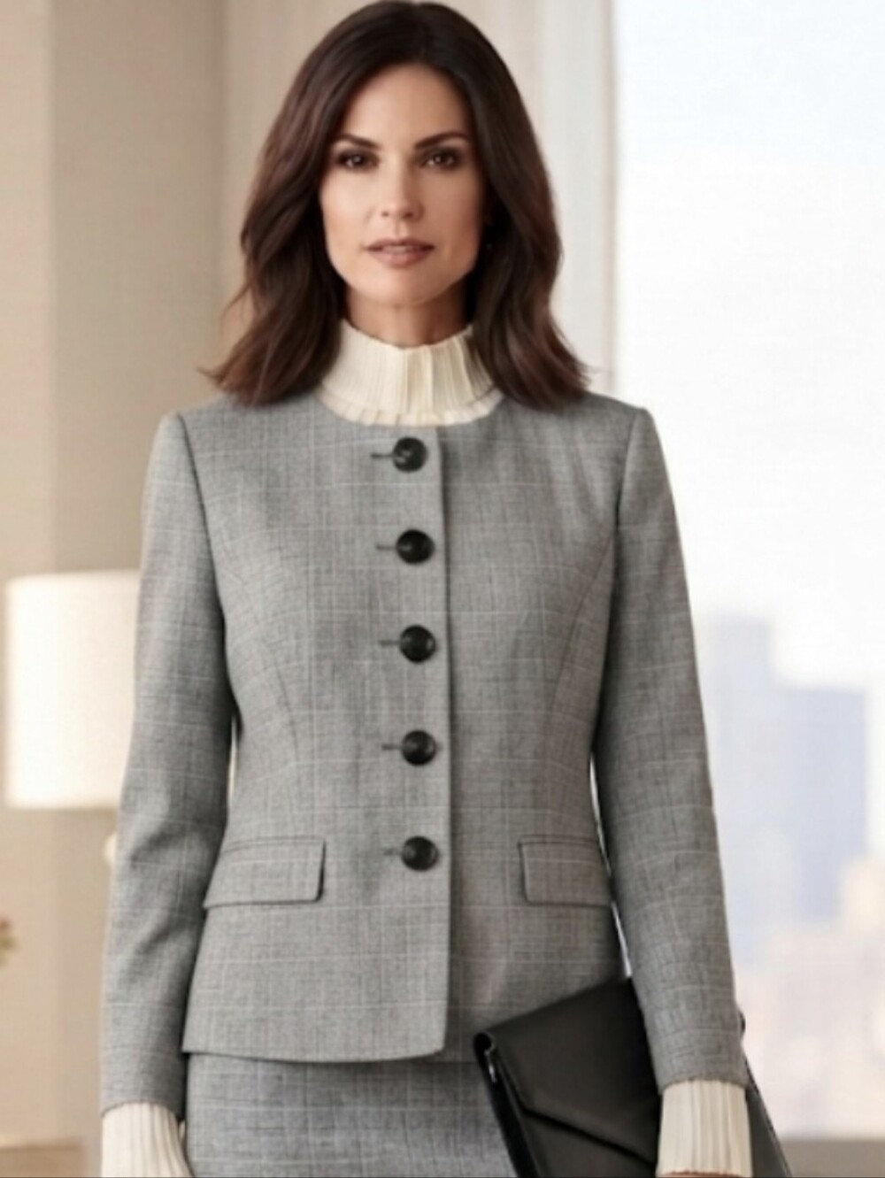 Le Suit Black and White Textured Women's Blazer